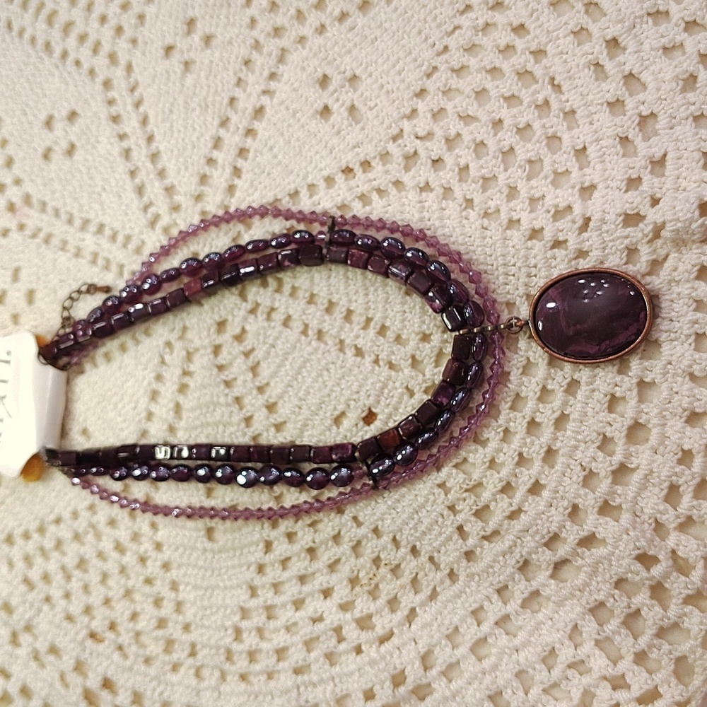 Mix it necklace Purple Three Strand Large Pendant 8" NWT